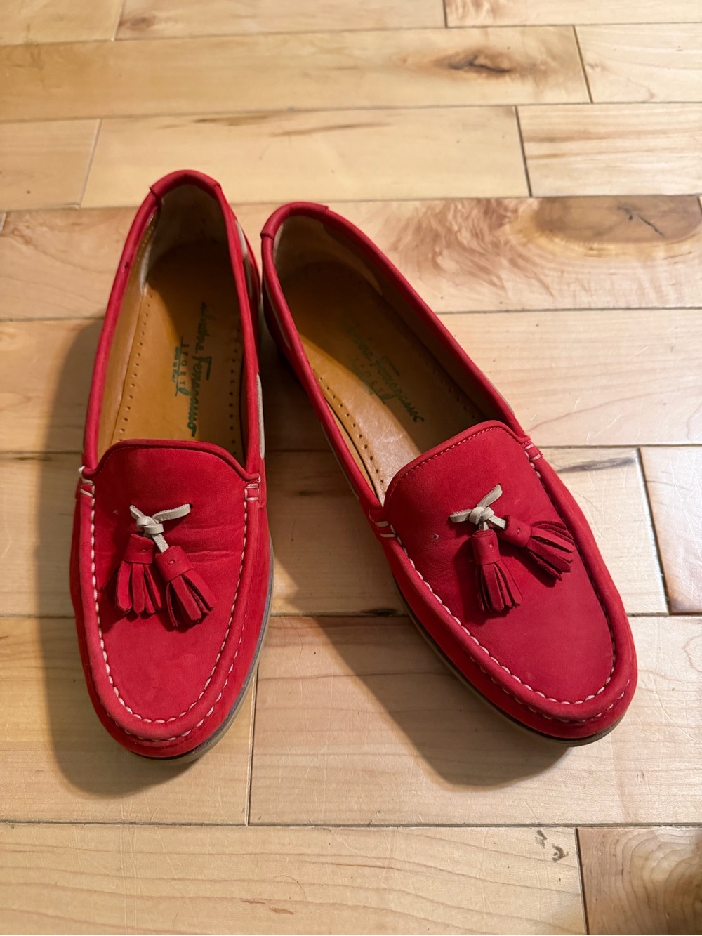 Salvatore Ferragamo Red Suede Tassel Loafers